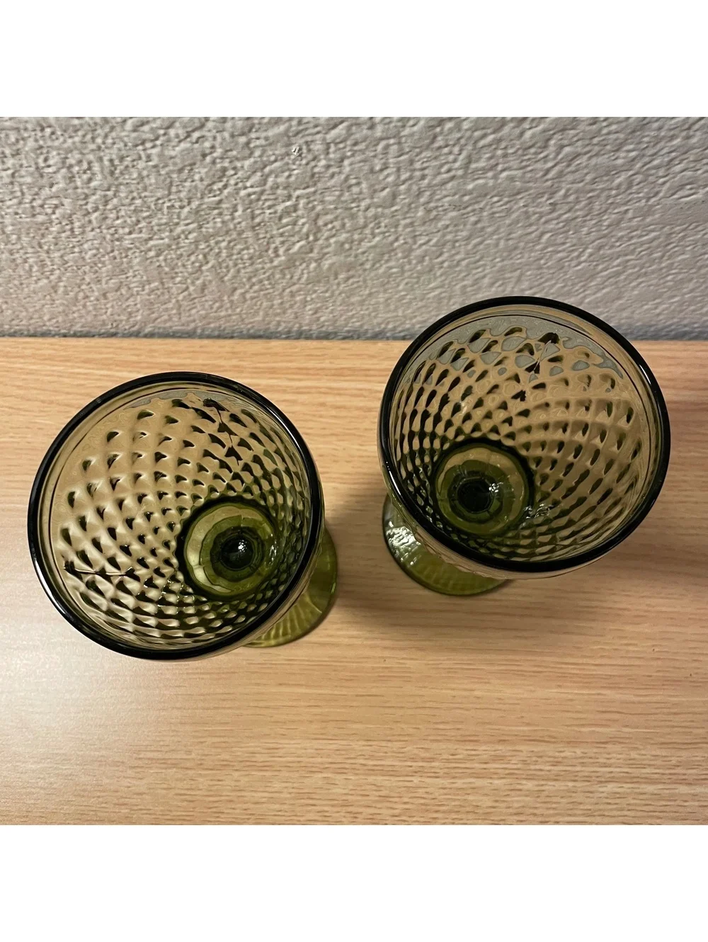 Vintage Olive Green Pressed Glass Goblets (Set of 2)